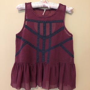 Free People Crochet Chevron Peplum Tank Lace XS